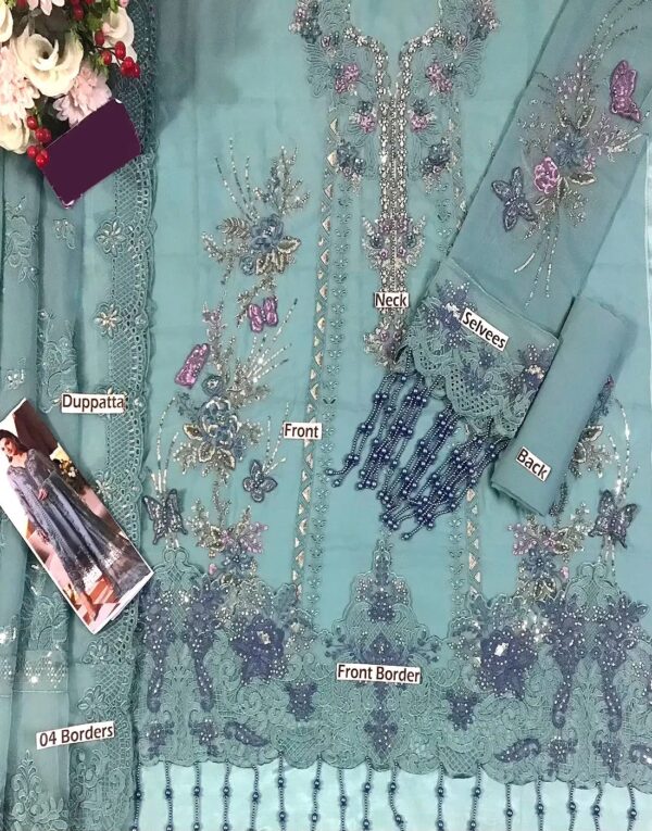 Afsafa Blue Chiffon Sequence Embroidered 3 Piece Suit