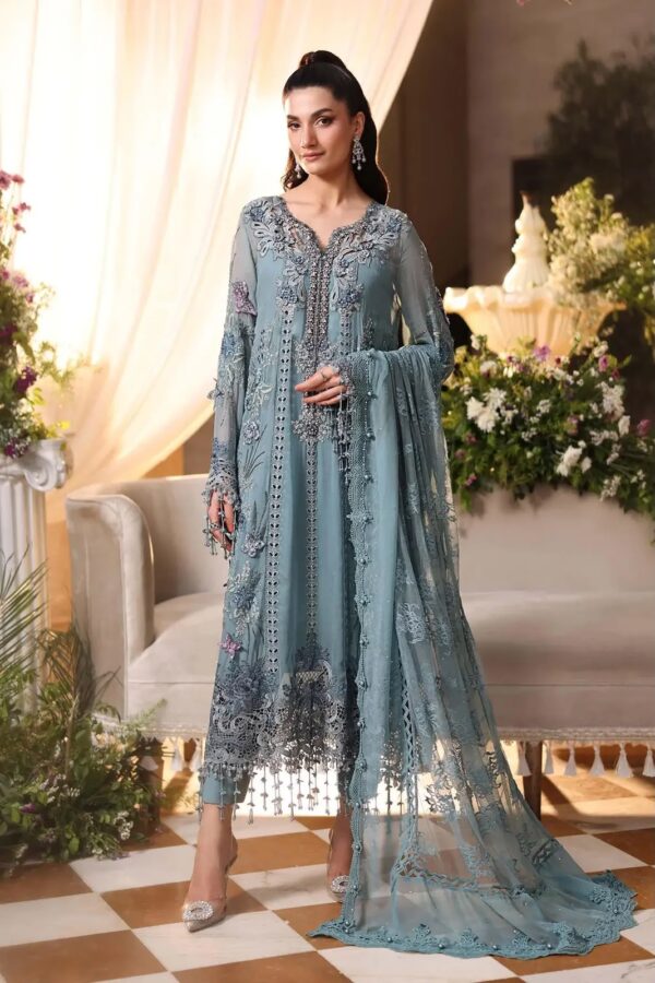 Afsafa Blue Chiffon Sequence Embroidered 3 Piece Suit