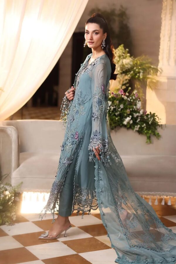 Afsafa Blue Chiffon Sequence Embroidered 3 Piece Suit