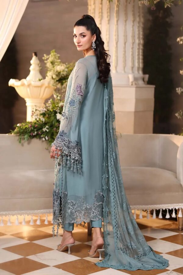 Afsafa Blue Chiffon Sequence Embroidered 3 Piece Suit