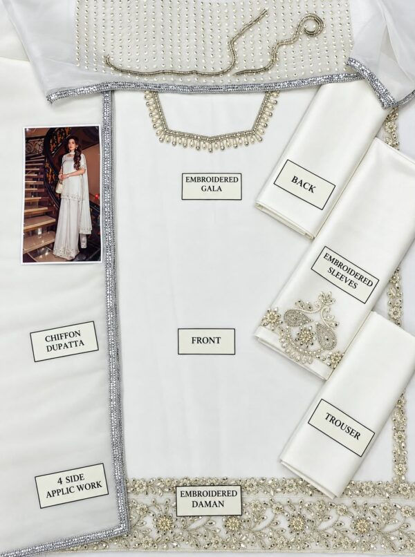 Afsafa White Embroidered Shamooz Silk 3 Piece Suit
