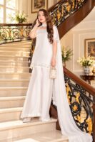 Afsafa White Embroidered Shamooz Silk 3 Piece Suit
