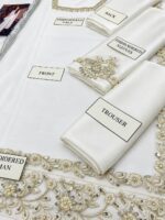 Afsafa White Embroidered Shamooz Silk 3 Piece Suit