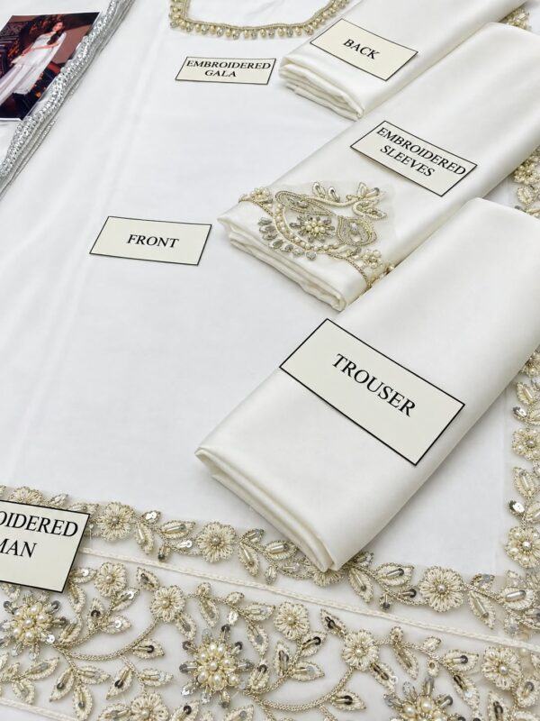 Afsafa White Embroidered Shamooz Silk 3 Piece Suit