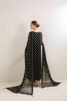 Afsafa Black Sequined Embroidered Chiffon 3 Piece Suit