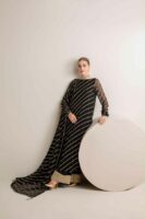 Afsafa Black Sequined Embroidered Chiffon 3 Piece Suit