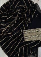 Afsafa Black Sequined Embroidered Chiffon 3 Piece Suit
