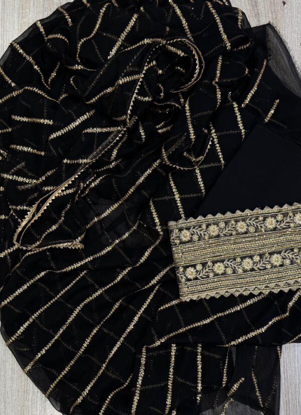 Afsafa Black Sequined Embroidered Chiffon 3 Piece Suit