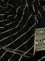 Afsafa Black Sequined Embroidered Chiffon 3 Piece Suit