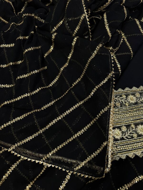 Afsafa Black Sequined Embroidered Chiffon 3 Piece Suit