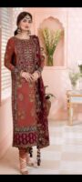 Afsafa Maroon Sequined Zari Embroidered Chiffon 3 Piece Suit