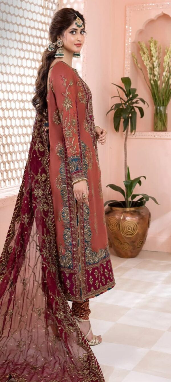 Afsafa Maroon Sequined Zari Embroidered Chiffon 3 Piece Suit