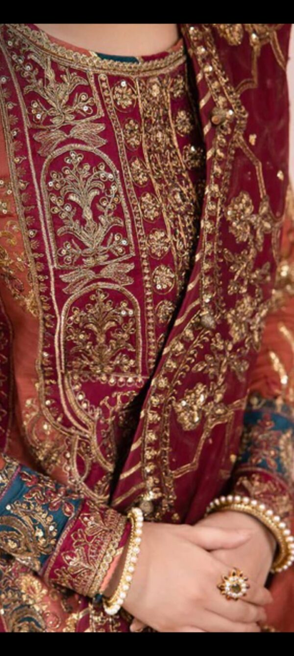 Afsafa Maroon Sequined Zari Embroidered Chiffon 3 Piece Suit