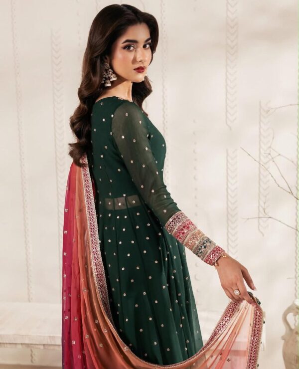 Afsafa Green Heavy Embroidered Chiffon 3 Piece Suit