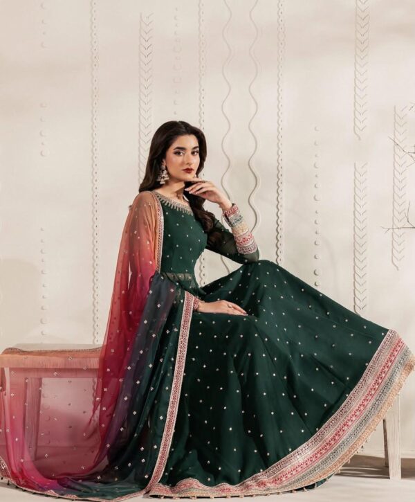 Afsafa Green Heavy Embroidered Chiffon 3 Piece Suit