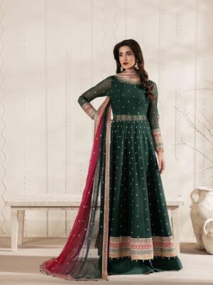 Afsafa Green Heavy Embroidered Chiffon 3 Piece Suit