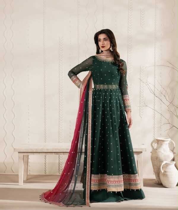 Afsafa Green Heavy Embroidered Chiffon 3 Piece Suit
