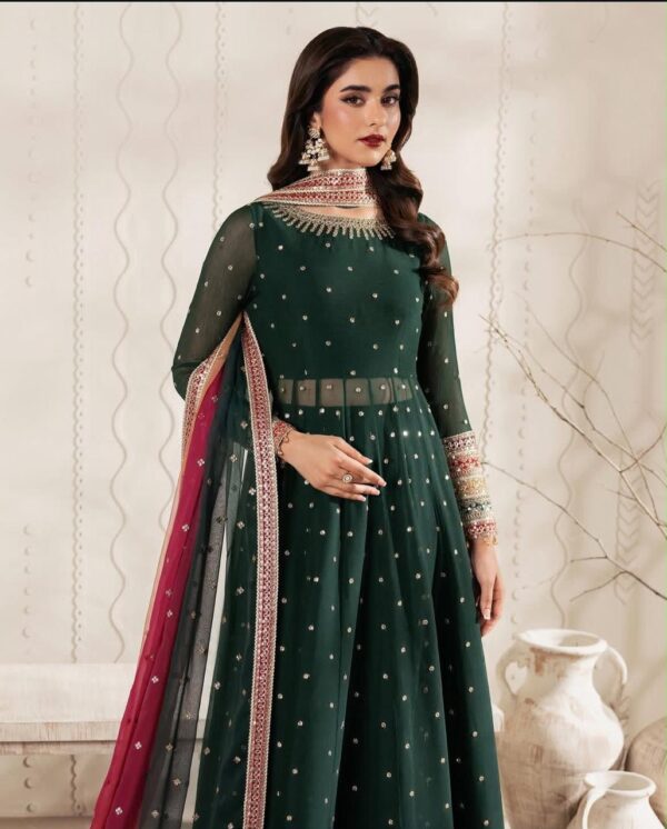 Afsafa Green Heavy Embroidered Chiffon 3 Piece Suit