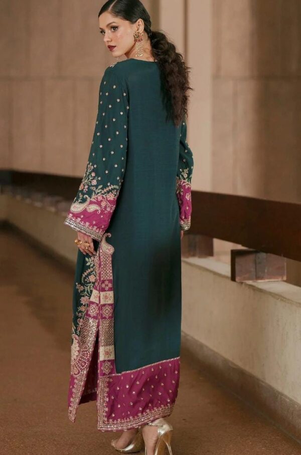 Afsafa Green Charmoush Silk Heavy Embroidered 2 Piece Suit