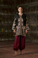 Afsafa Black Raw Silk Embroidered 3 Piece Suit