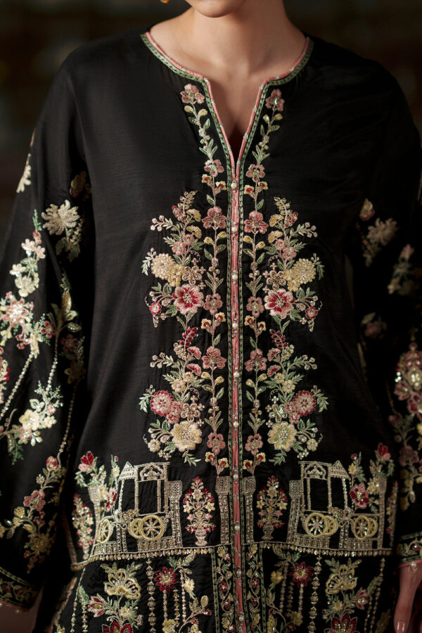 Afsafa Black Raw Silk Embroidered 3 Piece Suit