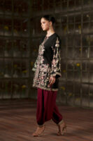 Afsafa Black Raw Silk Embroidered 3 Piece Suit