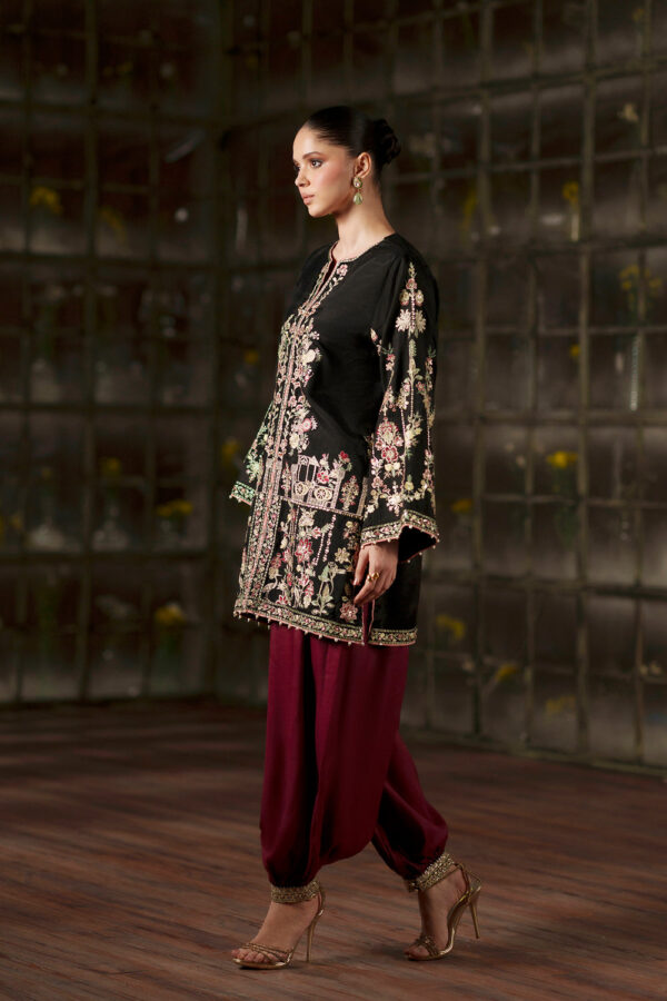 Afsafa Black Raw Silk Embroidered 3 Piece Suit
