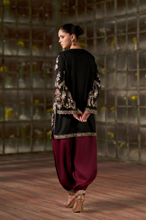 Afsafa Black Raw Silk Embroidered 3 Piece Suit