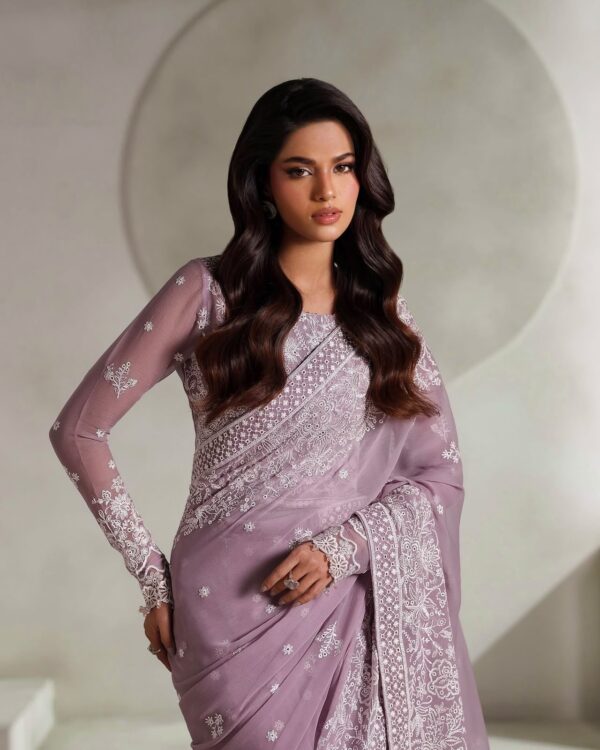 Afsafa Mauve Embroidered Chiffon Saree