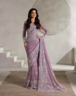 Afsafa Mauve Embroidered Chiffon Saree