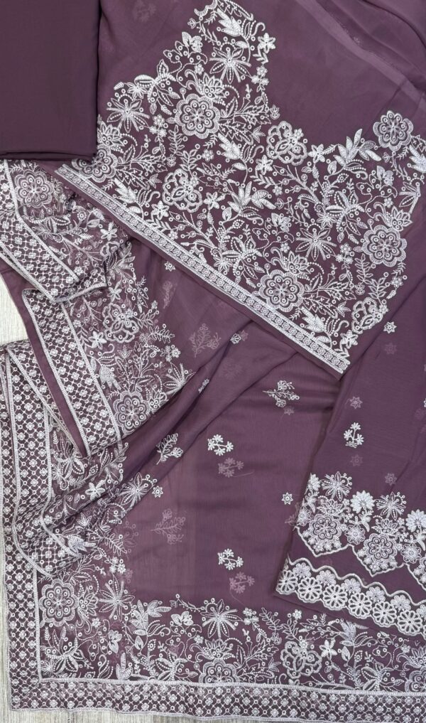 Afsafa Mauve Embroidered Chiffon Saree