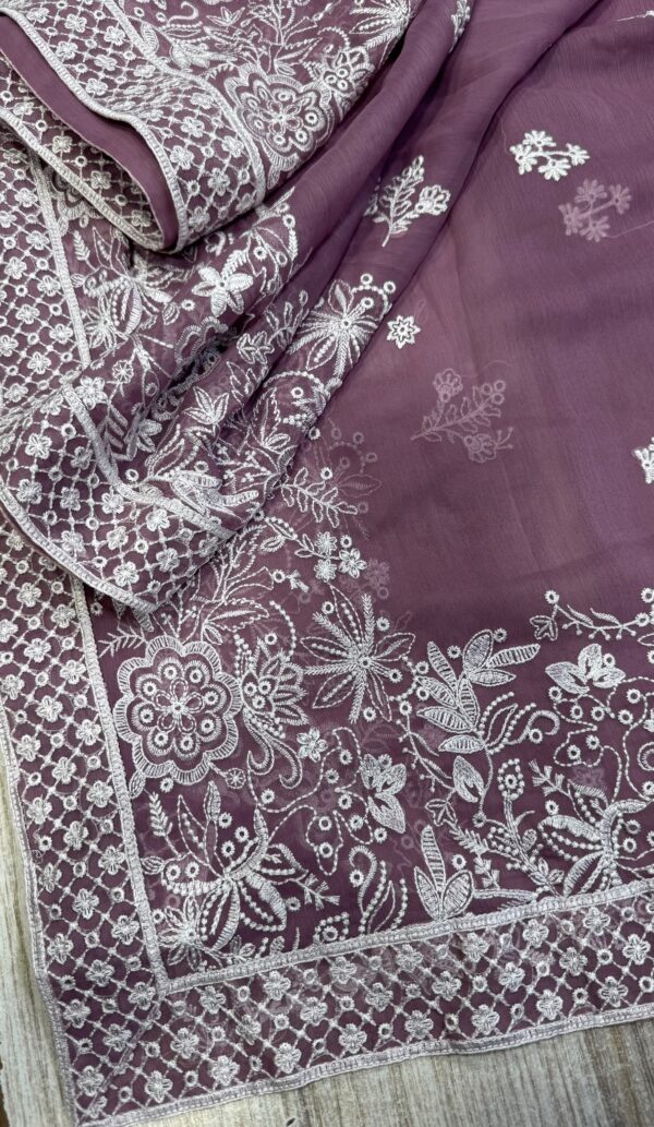 Afsafa Mauve Embroidered Chiffon Saree