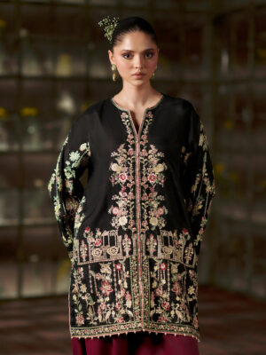 Afsafa Black Raw Silk Embroidered 3 Piece Suit