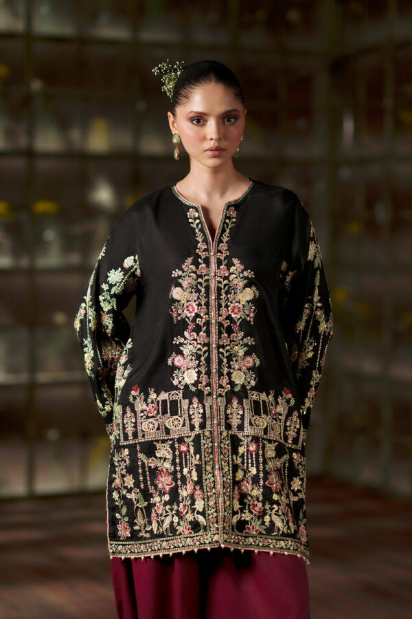 Afsafa Black Raw Silk Embroidered 3 Piece Suit