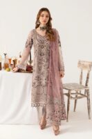 Afsafa Mauve Chiffon Embroidered 3 Piece Suit