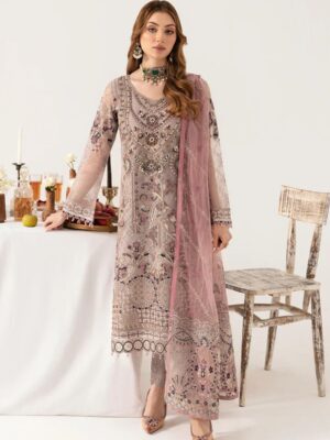 Afsafa Mauve Chiffon Embroidered 3 Piece Suit