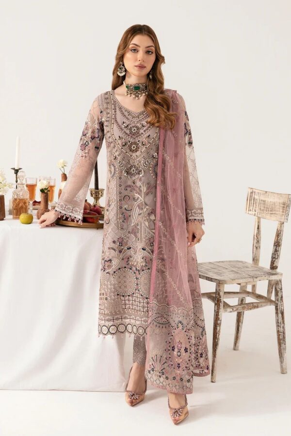 Afsafa Mauve Chiffon Embroidered 3 Piece Suit