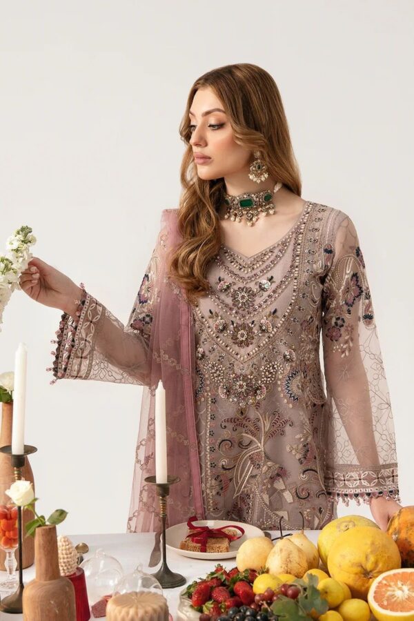 Afsafa Mauve Chiffon Embroidered 3 Piece Suit