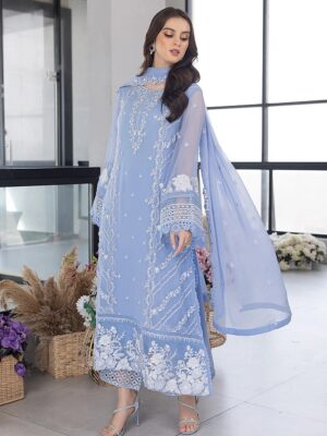 Afsafa Powder Blue Chiffon Embroidered 3 Piece Suit