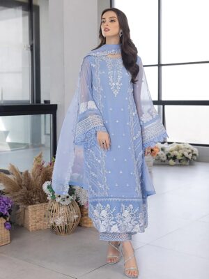 Afsafa Powder Blue Chiffon Embroidered 3 Piece Suit