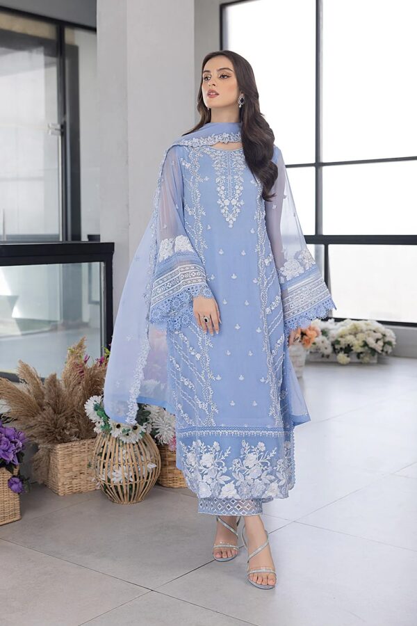Afsafa Powder Blue Chiffon Embroidered 3 Piece Suit