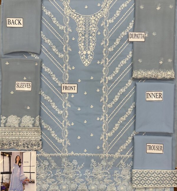 Afsafa Powder Blue Chiffon Embroidered 3 Piece Suit