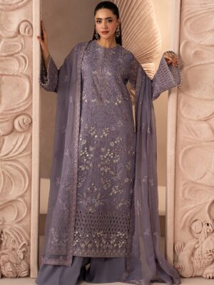 Afsafa Lavender Embroidered Chiffon 3 Piece Suit