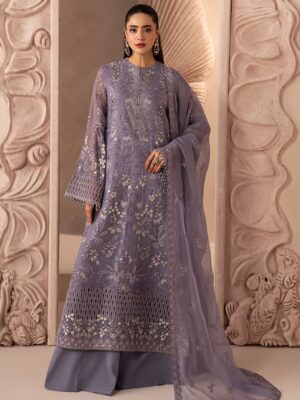 Afsafa Lavender Embroidered Chiffon 3 Piece Suit