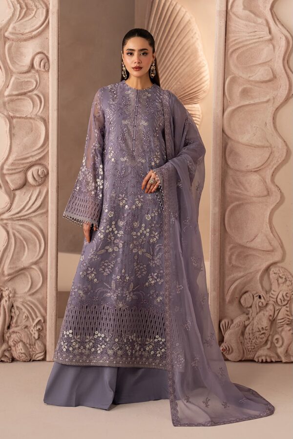 Afsafa Lavender Embroidered Chiffon 3 Piece Suit