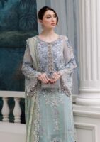 Afsafa Ice Blue Embroidered Chiffon 3 Piece Suit
