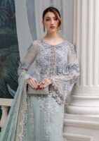 Afsafa Ice Blue Embroidered Chiffon 3 Piece Suit