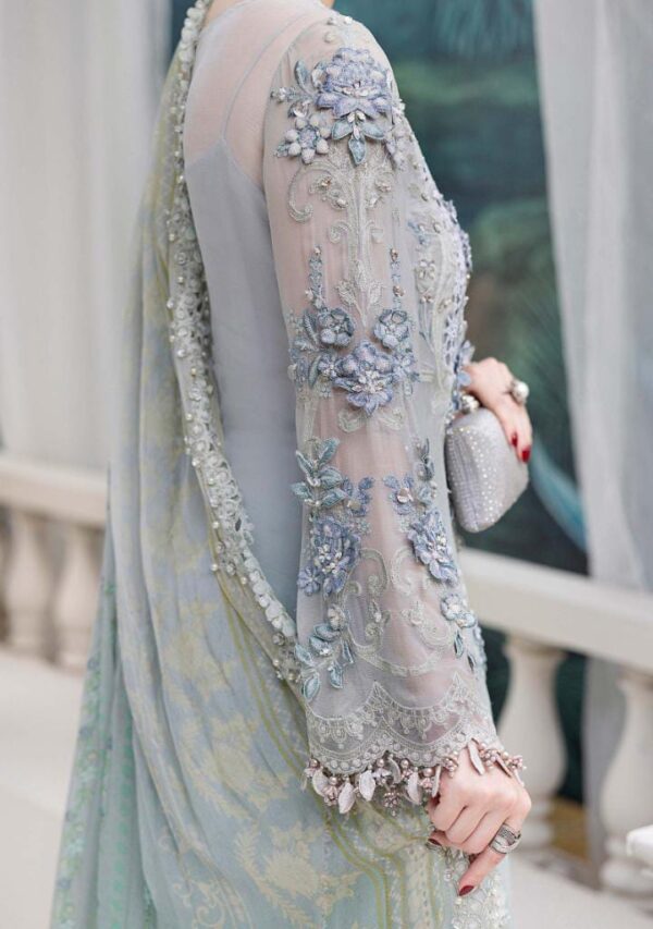 Afsafa Ice Blue Embroidered Chiffon 3 Piece Suit