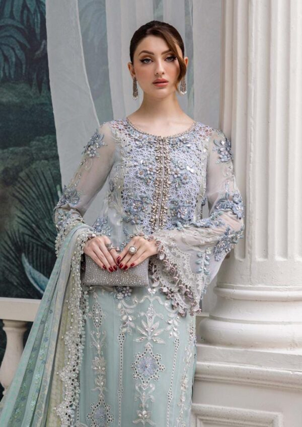 Afsafa Ice Blue Embroidered Chiffon 3 Piece Suit