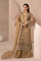 Afsafa Beige Embroidered Chiffon 3 Piece Suit